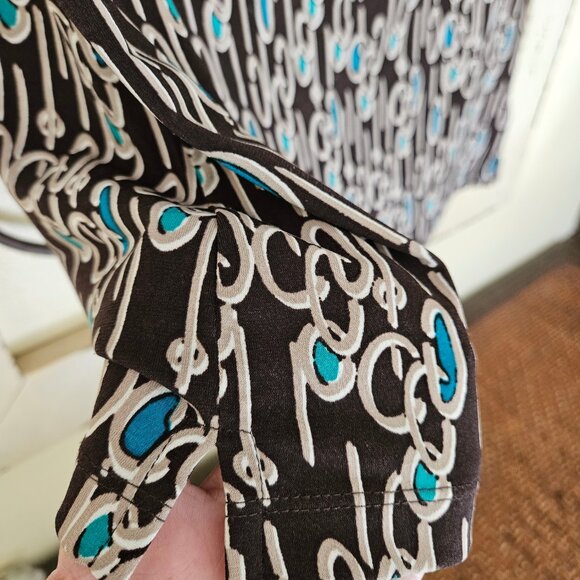 east5th Women`s Short Sleeve Brown Multi Print Keyhole Shirt Top Size L - Picture 4 of 5